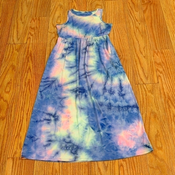 Égs by Éloges blue, yellow and pink tie-dye sleeveless maxi dress, women's large - Picture 1 of 5